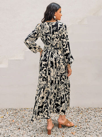 Robe imprimée à manches longues et col noué