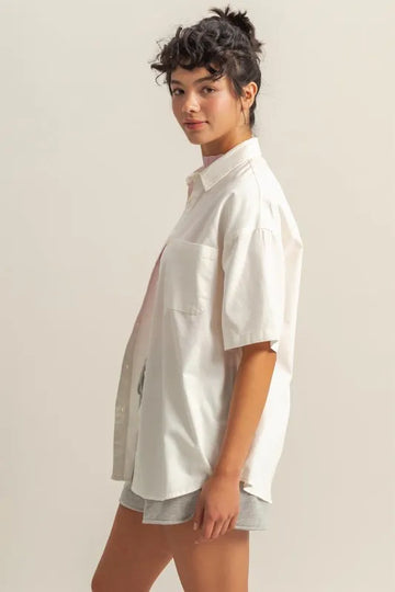HYFVE Short Sleeve Button Down Oversized Shirt