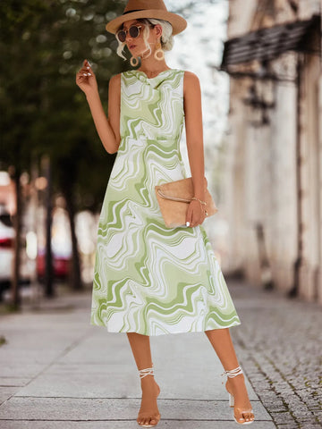 Printed Sleeveless Midi Dress