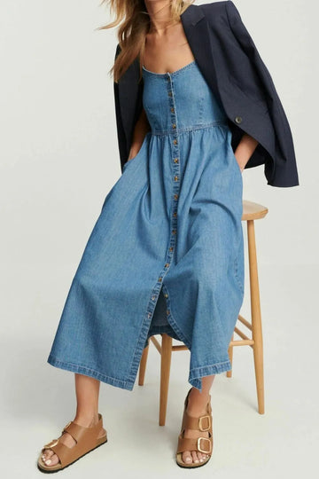 Button Front Denim Cami Dress