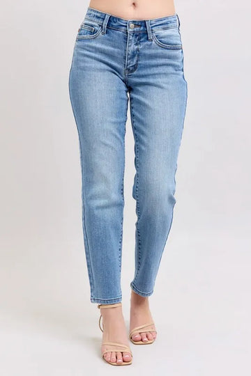 Judy Blue Full Size Mid Rise Vintage Wash Slim Jeans with Cell Phone Pocket Plus Size