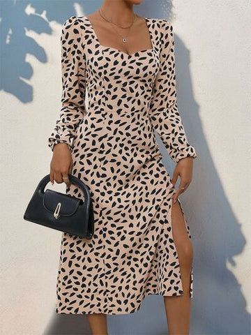 Robe midi imprimée à manches longues et fente nouée Perfee