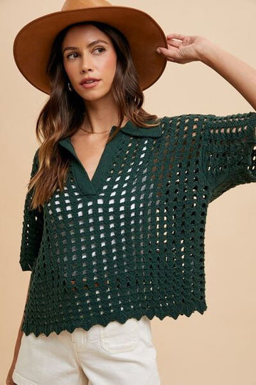 Cache-maillot en tricot à col Johnny ajouré Annie Wear