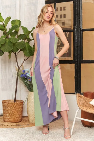 ADORA Color Block Sleeveless Maxi Cami Dress