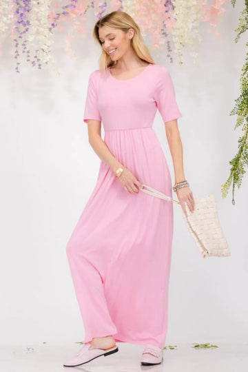 Celeste Full Size Round Neck Short Sleeve Maxi Dress with Pockets Plus Size