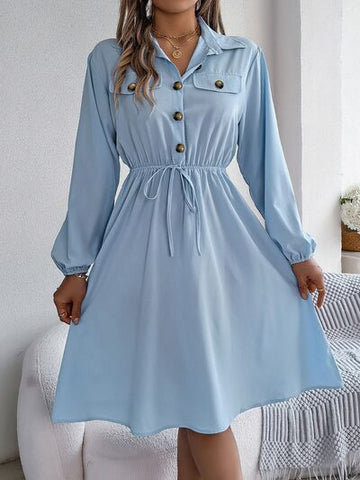 Robe à manches longues et col à revers avec poches
