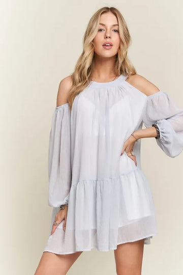 ADORA Cold Shoulder Balloon Sleeve Mini Dress