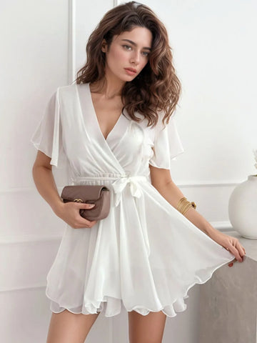 Surplice Flutter Sleeve Mini Dress