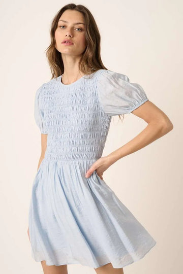 Mittoshop Smocking Detail Puff Sleeve Mini Dress