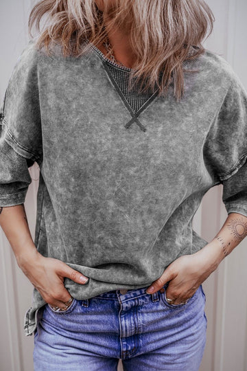 T-shirt à col rond et épaules tombantes, délavé minéral