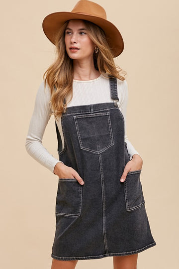 Robe salopette en jean à larges bretelles et poches Annie Wear