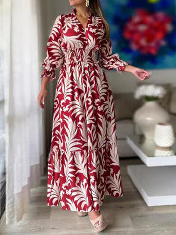 Robe longue imprimée à manches volantées