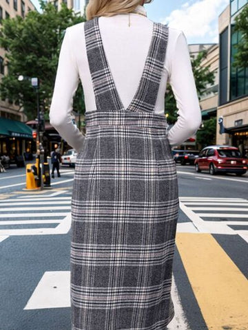 Robe salopette à carreaux avec poches Perfee