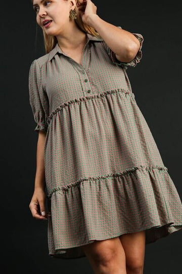 Robe à volants et manches courtes à carreaux Umgee, grande taille