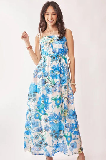 Davi & Dani Tropical Boho Printed Detail Cut Out Maxi Dress
