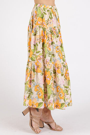 Jupe à volants à taille élastique et imprimé floral Mittoshop