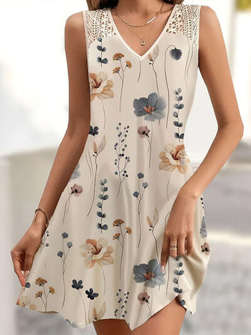 Mini-robe imprimée sans manches à col en V