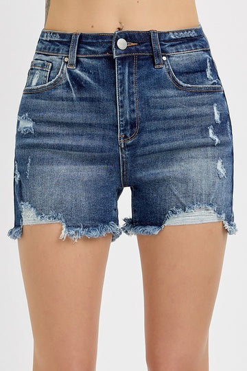 Short en jean à ourlet brut et effet usé RISEN