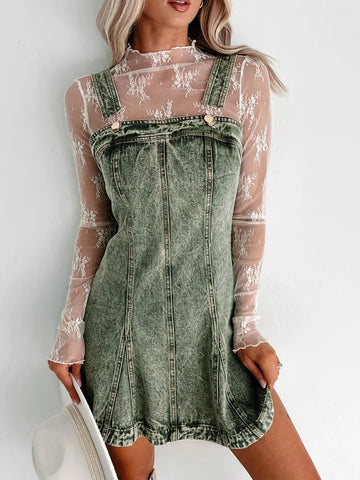 Square Neck Wide Strap Denim Dress