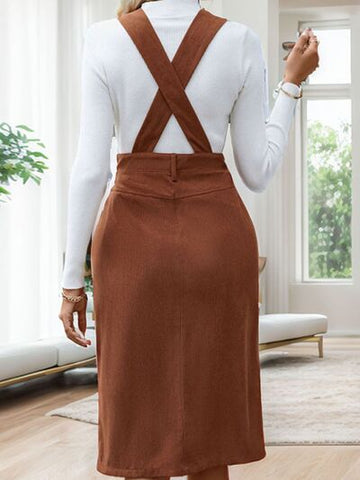 Robe salopette fendue Perfee avec poches