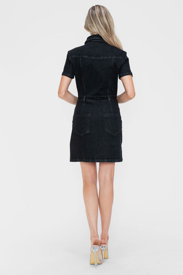 Robe en jean boutonnée à manches courtes et ornements taille réelle Bytos 