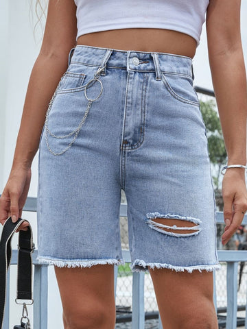 Short en jean à ourlet brut effet usé