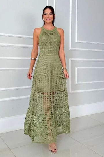 Robe longue sans manches ajourée