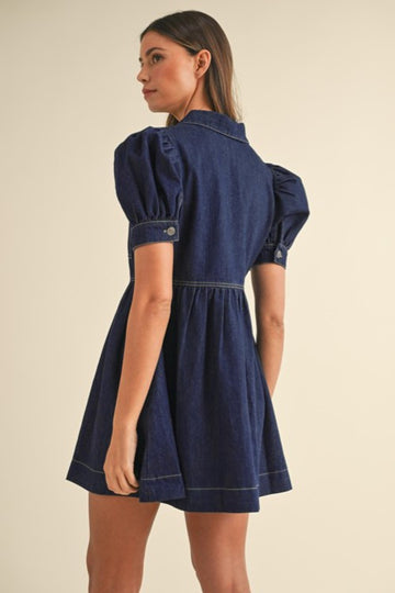 Robe en jean à col et demi-fermeture éclair