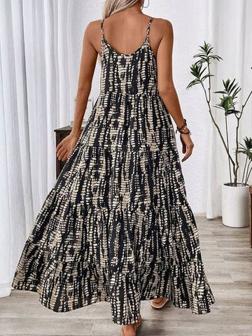 Robe longue caraco imprimée à col rond