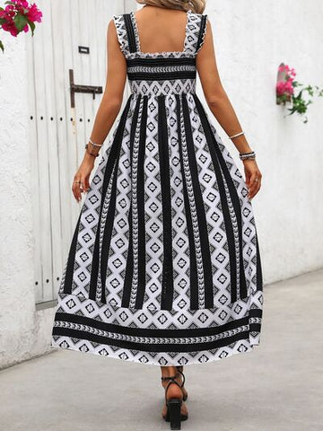 Robe camisole à bretelles larges et col carré imprimé miel