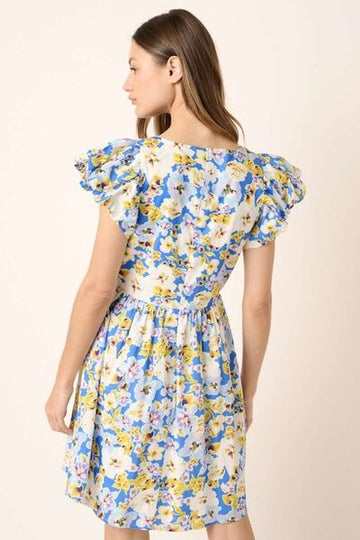 Robe courte à manches courtes et col en V à fleurs Mittoshop
