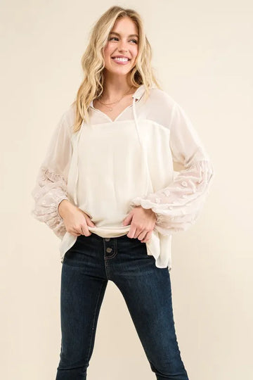 And The Why Polka Dot Balloon Sleeve Woven Blouse
