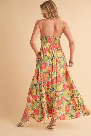 Aemi + Co Fruit Print Square Neck Maxi Cami Dress