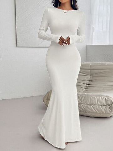 Robe longue dos nu à col rond et manches longues Devine