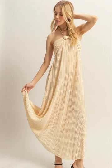 HYFVE Knotted Detail Halter Neck Flowy Maxi Dress