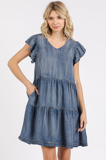 Robe courte à volants et manches courtes à col en V de Mittoshop