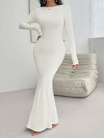 Robe longue dos nu à col rond et manches longues Devine
