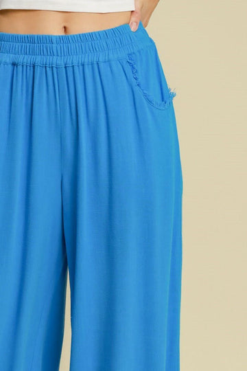 Pantalon large taille haute en lin mélangé Umgee avec ceinture élastique, grande taille