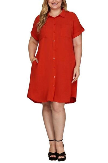 Robe chemise boutonnée à manches courtes et col boutonné She + Sky, grande taille