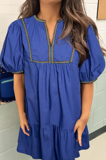 Notched Puff Sleeve Mini Dress