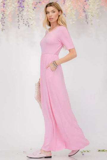 Celeste Full Size Round Neck Short Sleeve Maxi Dress with Pockets Plus Size
