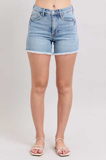 Judy Blue Short en jean taille haute avec ourlet brut et effet gainant