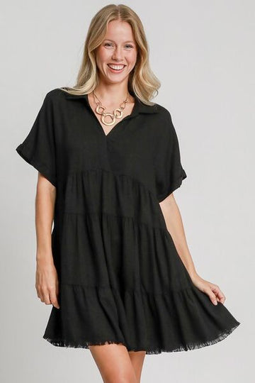 Robe à volants Umgee grande taille avec ourlet brut et manches repliées
