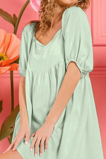 BiBi Washed Linen Tiered Midi Dress with Puff Sleeves