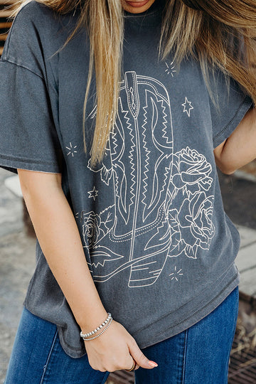 T-shirt graphique avec bottes de cowboy western