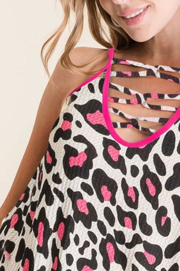 BiBi Leopard Print Caged Neck Knit Camisole