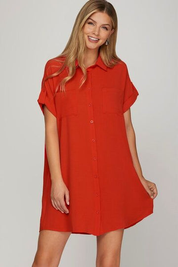 Robe chemise boutonnée à manches courtes et col boutonné She + Sky, grande taille
