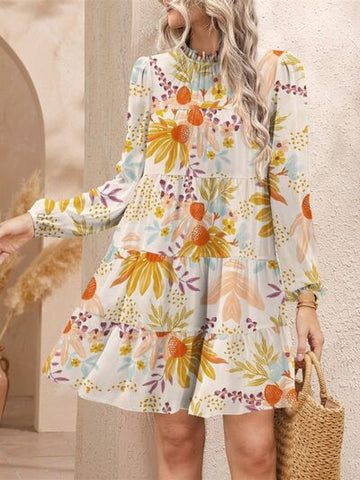 Mini-robe imprimée à manches longues et à volants FAM-FAM