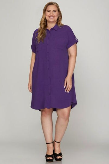 Robe chemise boutonnée à manches courtes et col boutonné She + Sky, grande taille