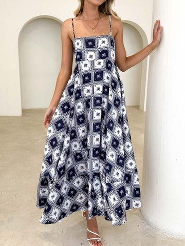 Robe caraco mi-longue imprimée à col carré